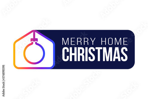 Merry Home Christmas 2020 Card with Funny Vector Minimalist Icon. staying at home badge in Quarantine. COVID-19 Reaction.