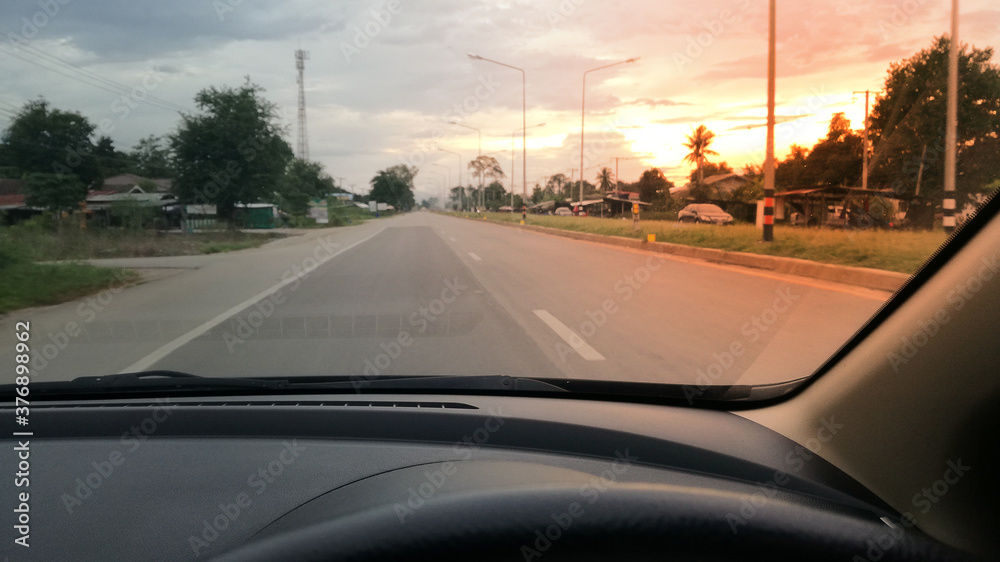 Travel by car in the evening. Travel by car in the evening.