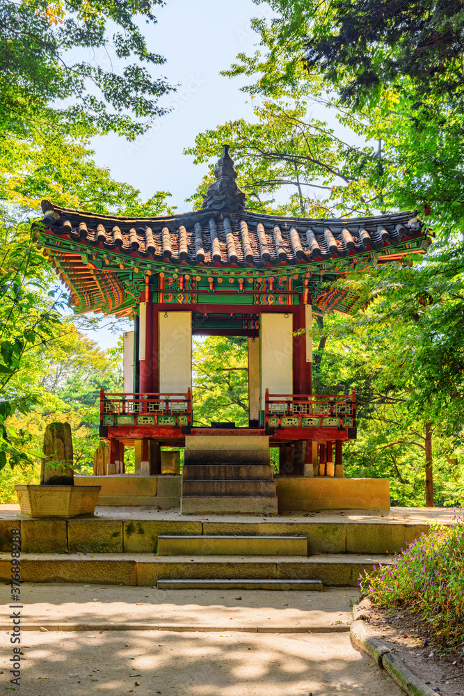 Awesome view of colorful pavilion in Huwon Secret Garden, Seoul Awesome view of colorful pavilion in Huwon Secret Garden, Seoul