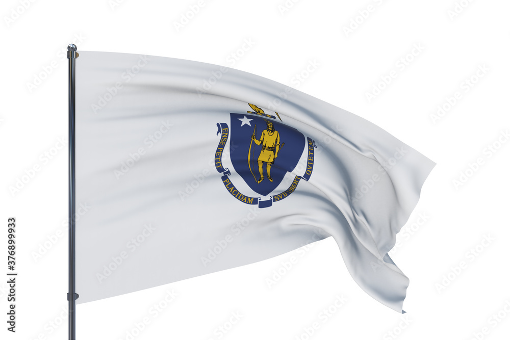 State of Massachusetts flag. 3D illustration, isolated on white, flags ...
