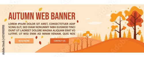 Autumn or Fall web banner template design. Flat design style autumn web banner vector illustration design