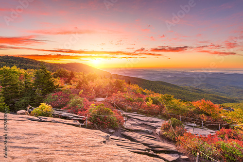 Grandfather Mountain, North Carolina, USA autumn dawn from Rough Ridge in the Blue Ridge Mountains