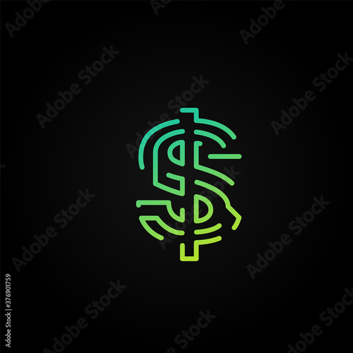 Green dashed stroke font character from a fontset, vector illustration