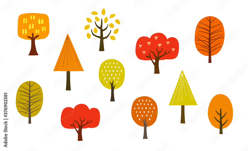 秋の紅葉の木 アイコンセット 秋の紅葉の木 アイコンセット