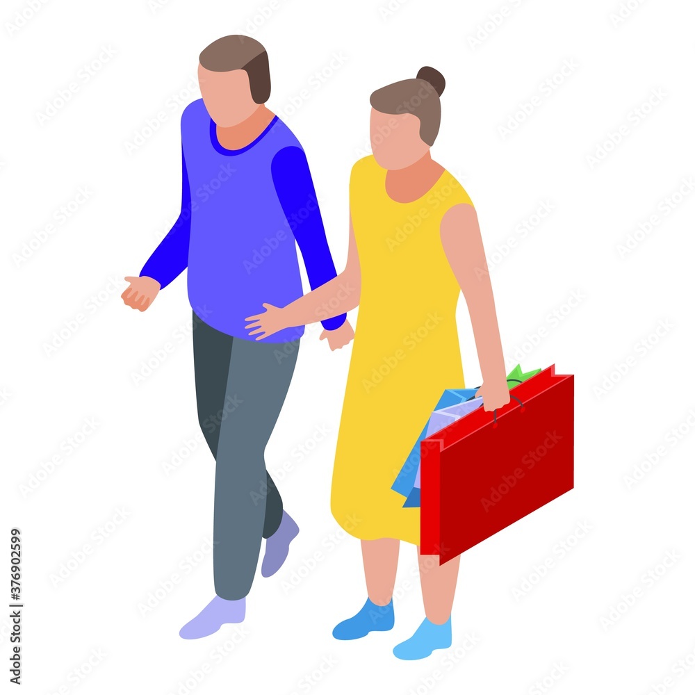 Fototapeta premium Family holiday shopping icon. Isometric of family holiday shopping vector icon for web design isolated on white background