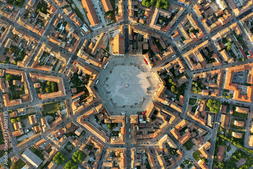 Palmanova città fortezza e Piazza Grande vista dall'alto -La città stellata italiana a pianta poligonale photo