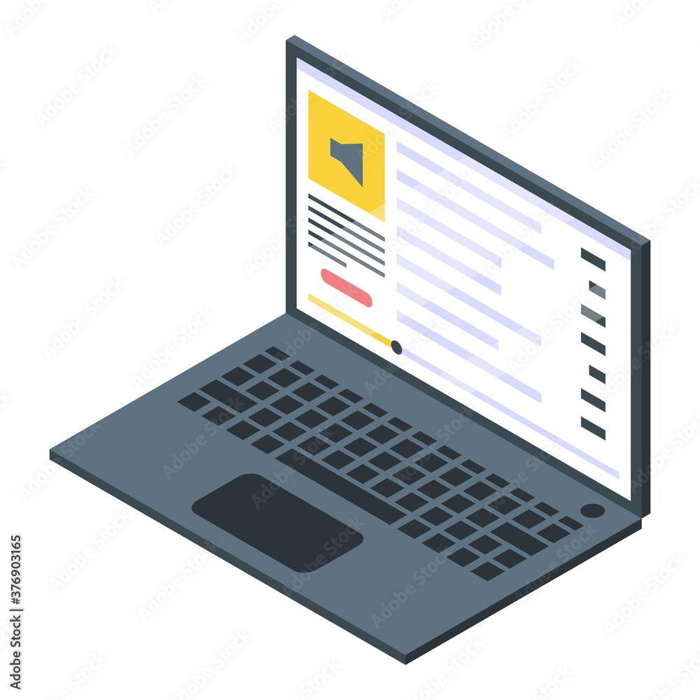 Podcast online laptop icon. Isometric of podcast online laptop vector icon for web design isolated on white background Podcast online laptop icon. Isometric of podcast online laptop vector icon for web design isolated on white background