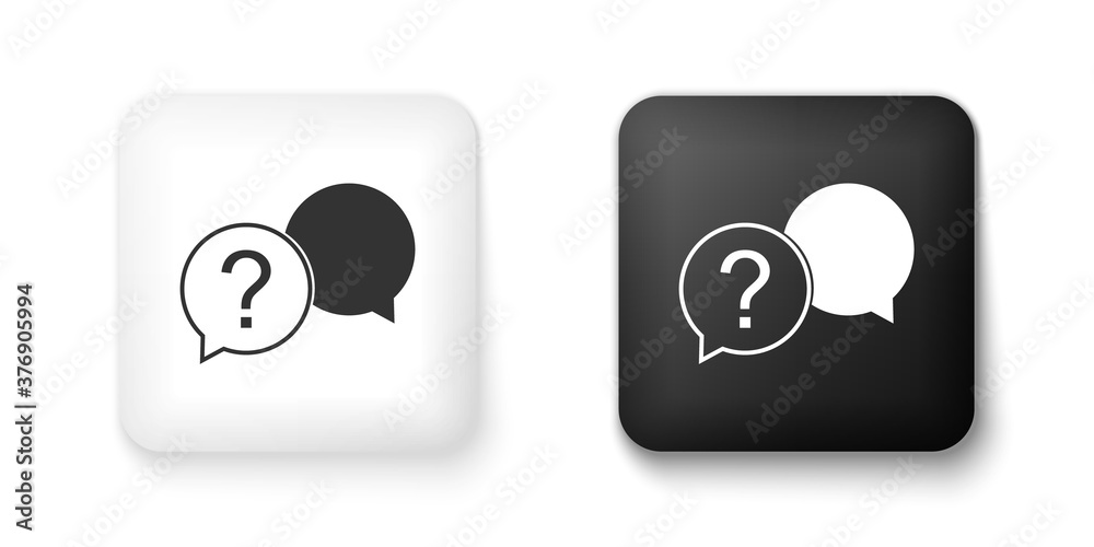 Black and white Chat question icon isolated on white background. Help speech bubble symbol. FAQ sign. Question mark sign. Square button. Vector. Black and white Chat question icon isolated on white background. Help speech bubble symbol. FAQ sign. Question mark sign. Square button. Vector.