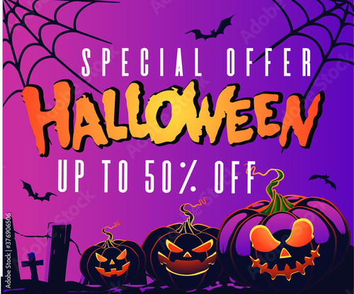 halloween ad banners for social media page cover and web banner. Discount promotion marketing concept. happy halloween greeting cards design