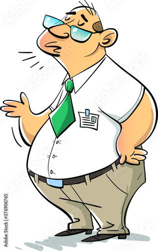 Middle age employee explaing something or giving a presentation