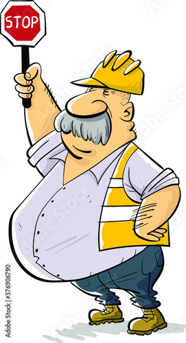 Contruction worker directing traffic