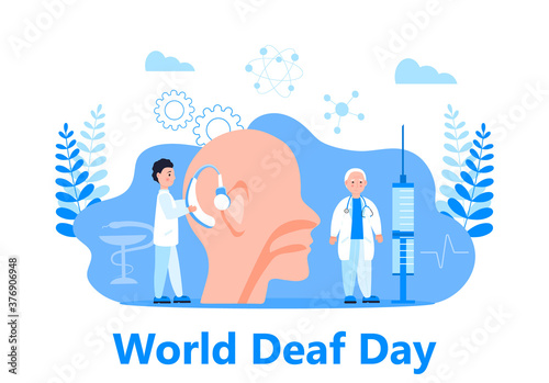 World Deaf Day in last Sunday of September illustration. Seminar and various deaf awareness campaign design vector for app, landing page, website.