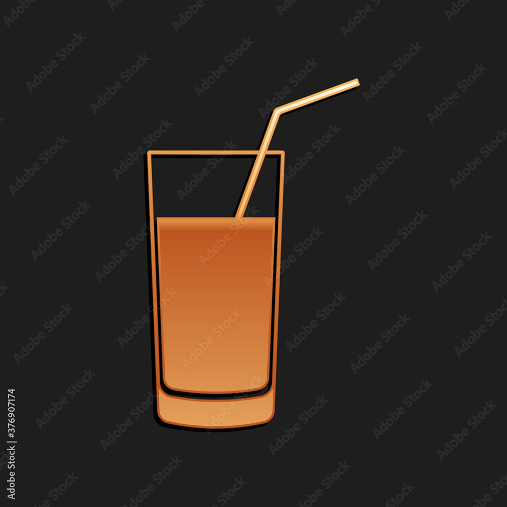 Gold Soft drink icon isolated on black background. Long shadow style. Vector. Gold Soft drink icon isolated on black background. Long shadow style. Vector.
