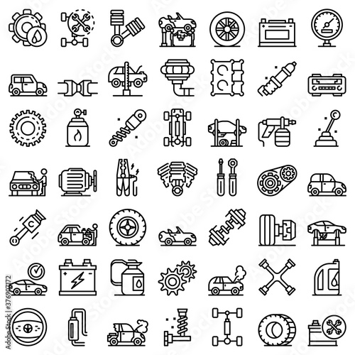 Car mechanic icons set. Outline set of car mechanic vector icons for web design isolated on white background
