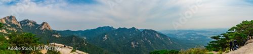 Panoramic view of Bukhansan National Park in Seoul, South Korea. From Wohyobong Peak. 