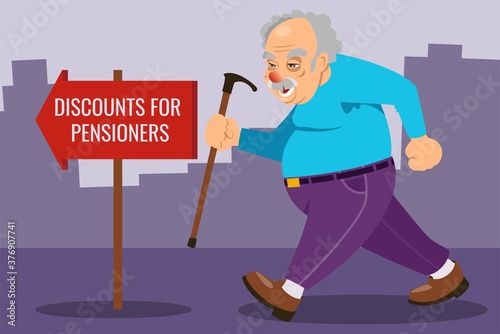Old man person walking with stick vector concept