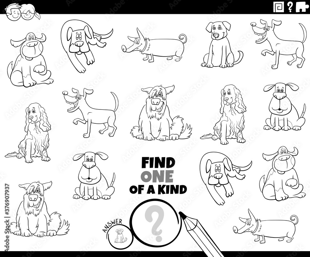Obraz premium one of a kind game with dogs coloring book page
