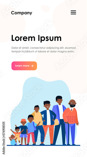 African American man in different age. Pupil, evolution, youth flat vector illustration. Growth cycle and generation concept for banner, website design or landing web page