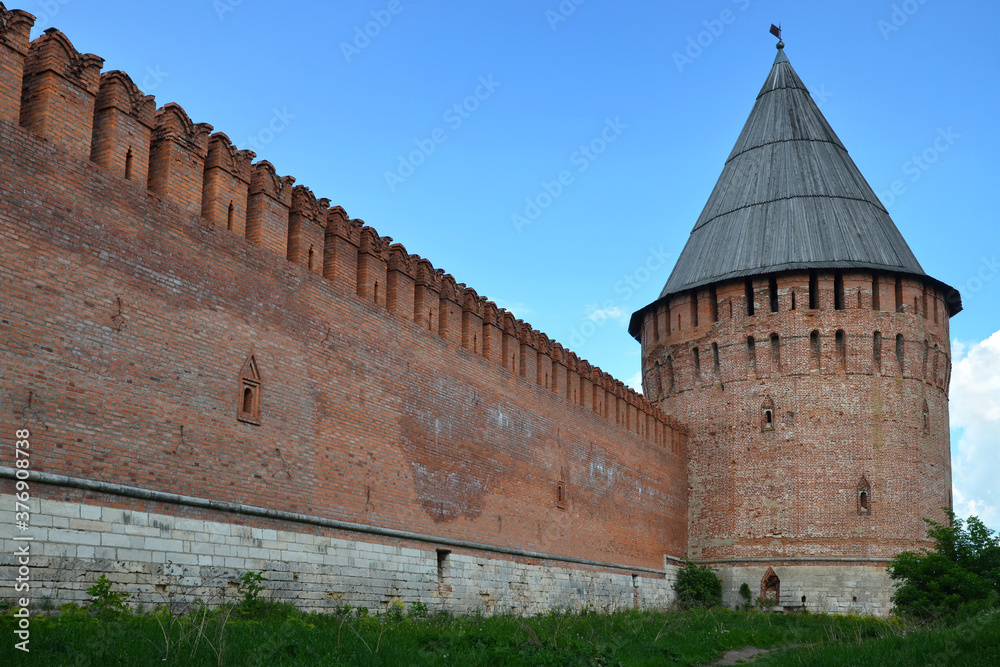 Wall and Veselukha tower of the Kremlin (fortress). Smolensk city, Smolensk Oblast, Russia.