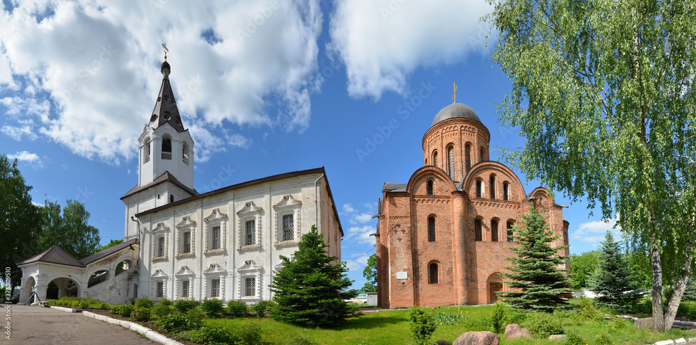 St Barbara church (Varvarinskaya church, XVIII century, left) and church of Peter and Paul (Petropavlovskaya church, 1146, right). Smolensk city, Smolensk Oblast, Russia.