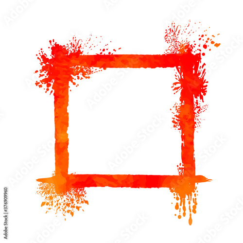 Vector colorful watercolor textured square frame, blank border template, splattered paint, graphic backdrop.
