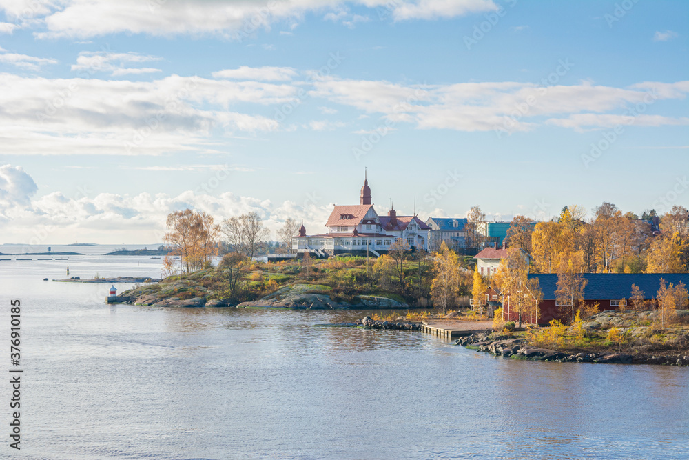 View to Luoto (Klippan) island and coastal part of Helsinki in autumn, Finland