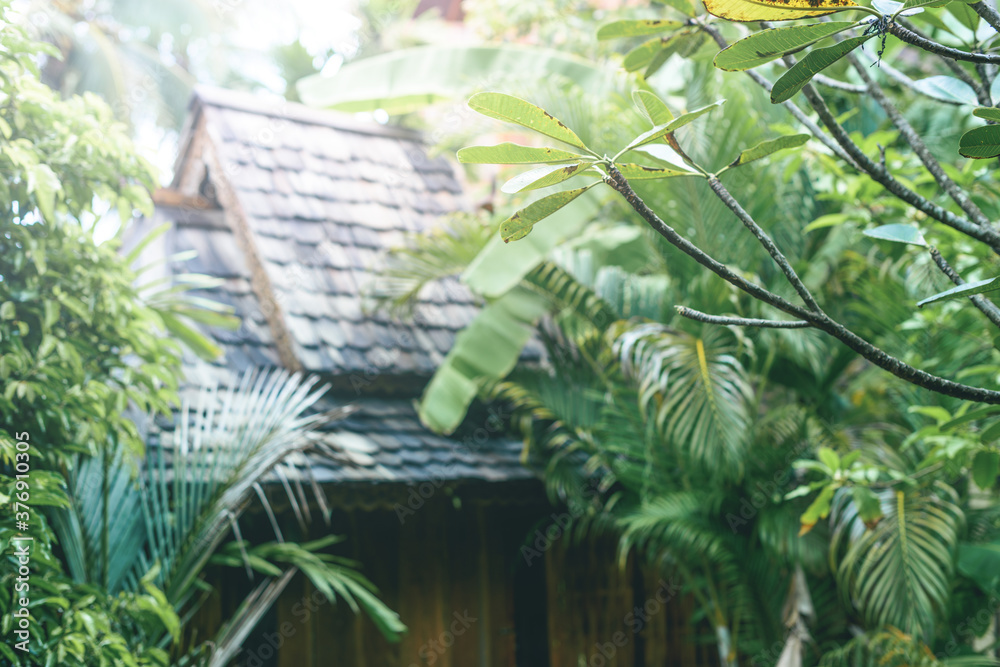 Roof of authentic Thai house with natural tiles Roof of authentic Thai house with natural tiles