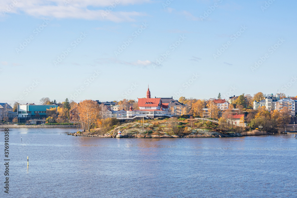 View to Luoto (Klippan) island and coastal part of Helsinki in autumn, Finland