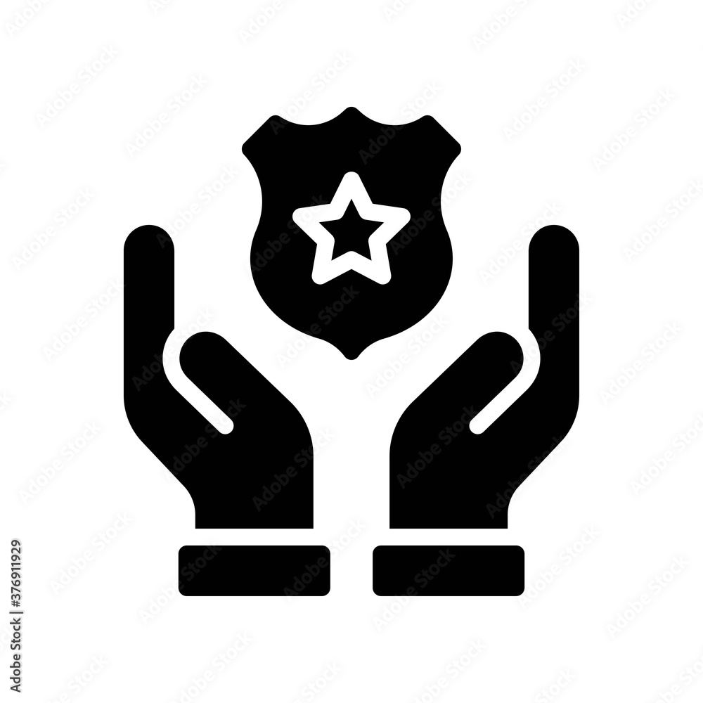 administrative related police badge on hand or care hands vector in solid design, administrative related police badge on hand or care hands vector in solid design,