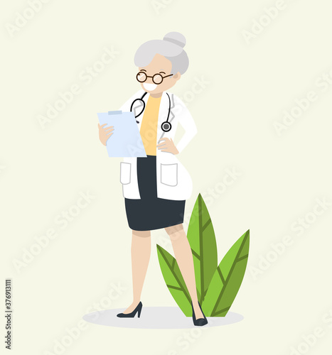 elderly old woman Doctor  with a stethoscope