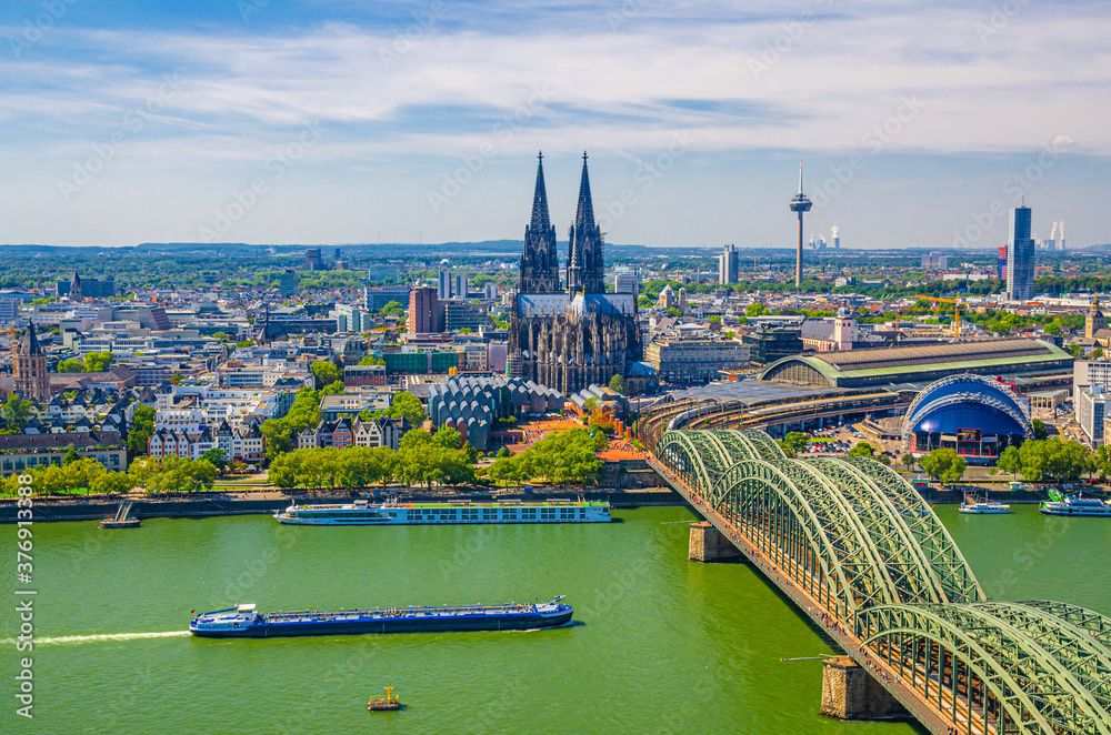 Aerial view of Cologne cityscape of historical city centre with Cologne