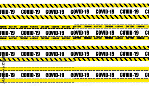 Vector covid-19 precaution seamless tapes, yellow and black color, dangerous sign, coronavirous outbreak concept.  © Nikita