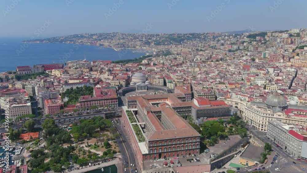 Aerial view of landmark square Piazza del Plebiscito in city of Naples, Basilica Reale Pontificia San Francesco da Paola - landscape panorama of Campania from above, Italy, Europe Aerial view of landmark square Piazza del Plebiscito in city of Naples, Basilica Reale Pontificia San Francesco da Paola - landscape panorama of Campania from above, Italy, Europe