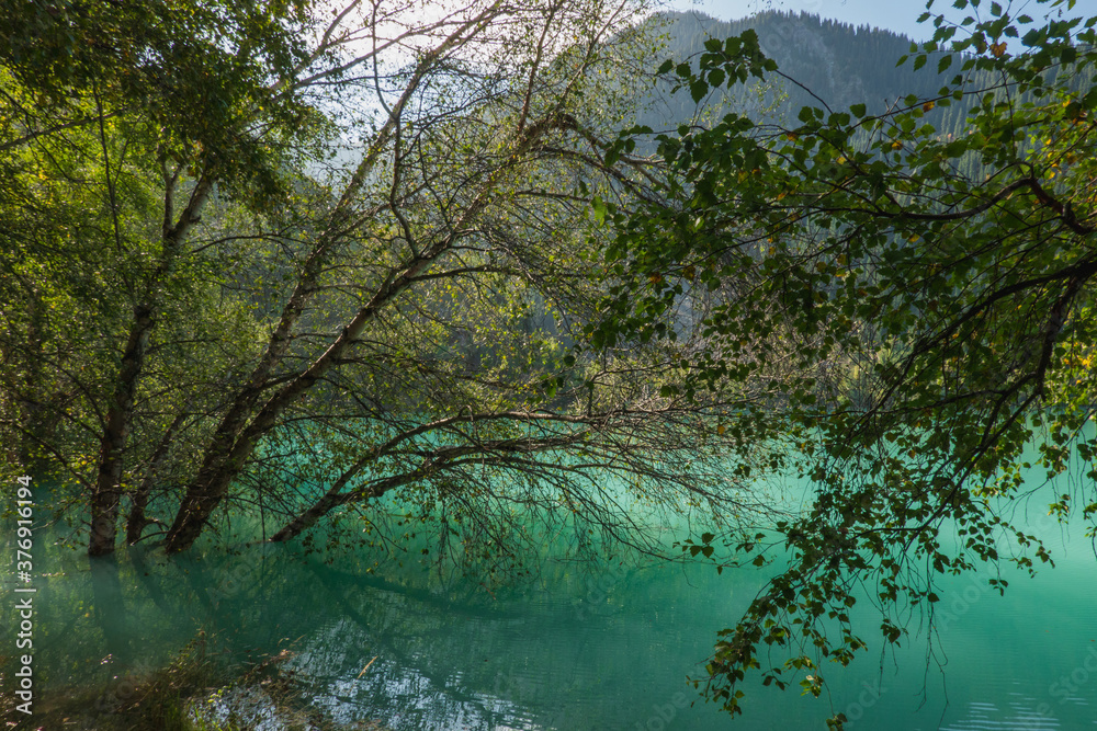 autumn on a mountain lake. Lake Issyk, Kazakhstan