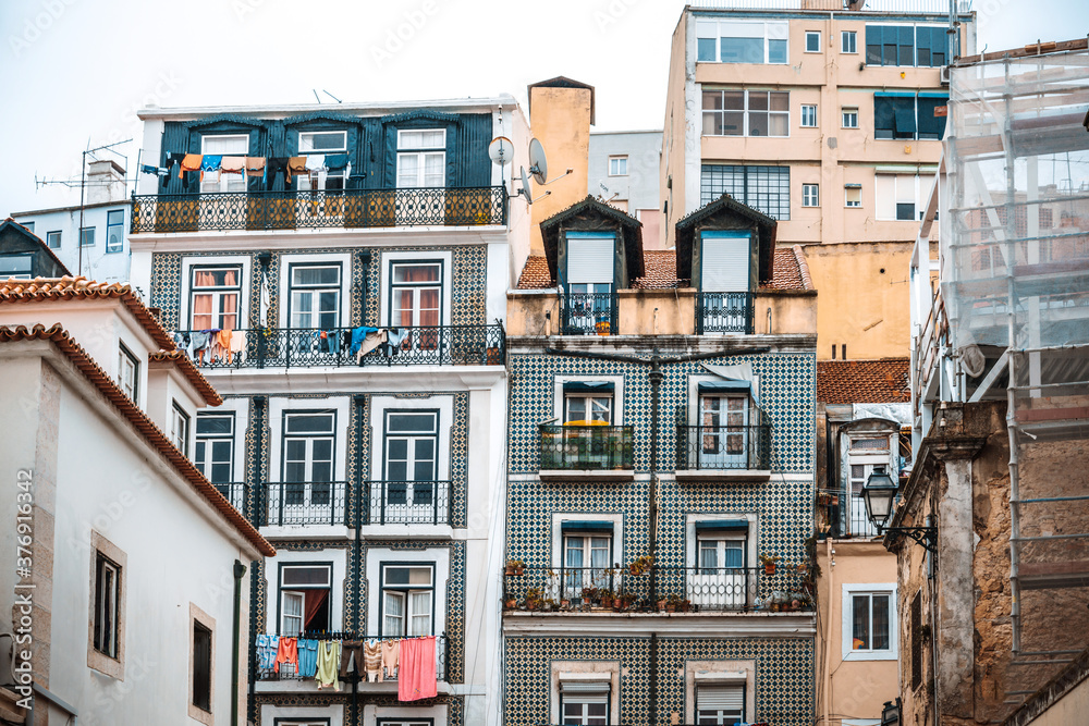 Traditional, old buildings in Lisbon, Portugal, Europe