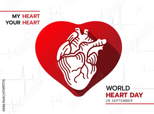 world heart day - white human heart in red heart sign on Heart Rhythm texture background