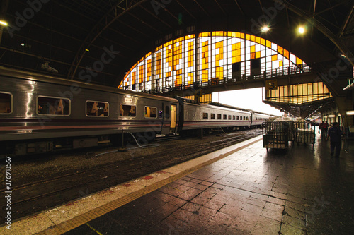 railway bridge at evening in Bangkok.