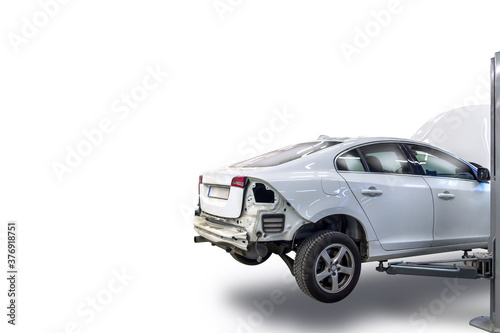 Slika na platnu Car garage, service and accident vehicle detail.