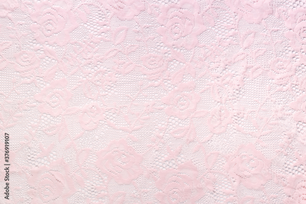 Transparent pink lace fabric rose leaves patterns - obrazy, fototapety, plakaty 