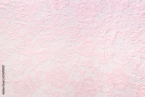 Transparent pink lace fabric rose leaves patterns
