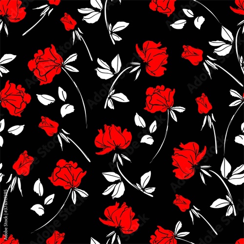 Fototapeta Naklejka Na Ścianę i Meble -  Rose flowers background print for textile beautiful illustration for the fabric design ornament