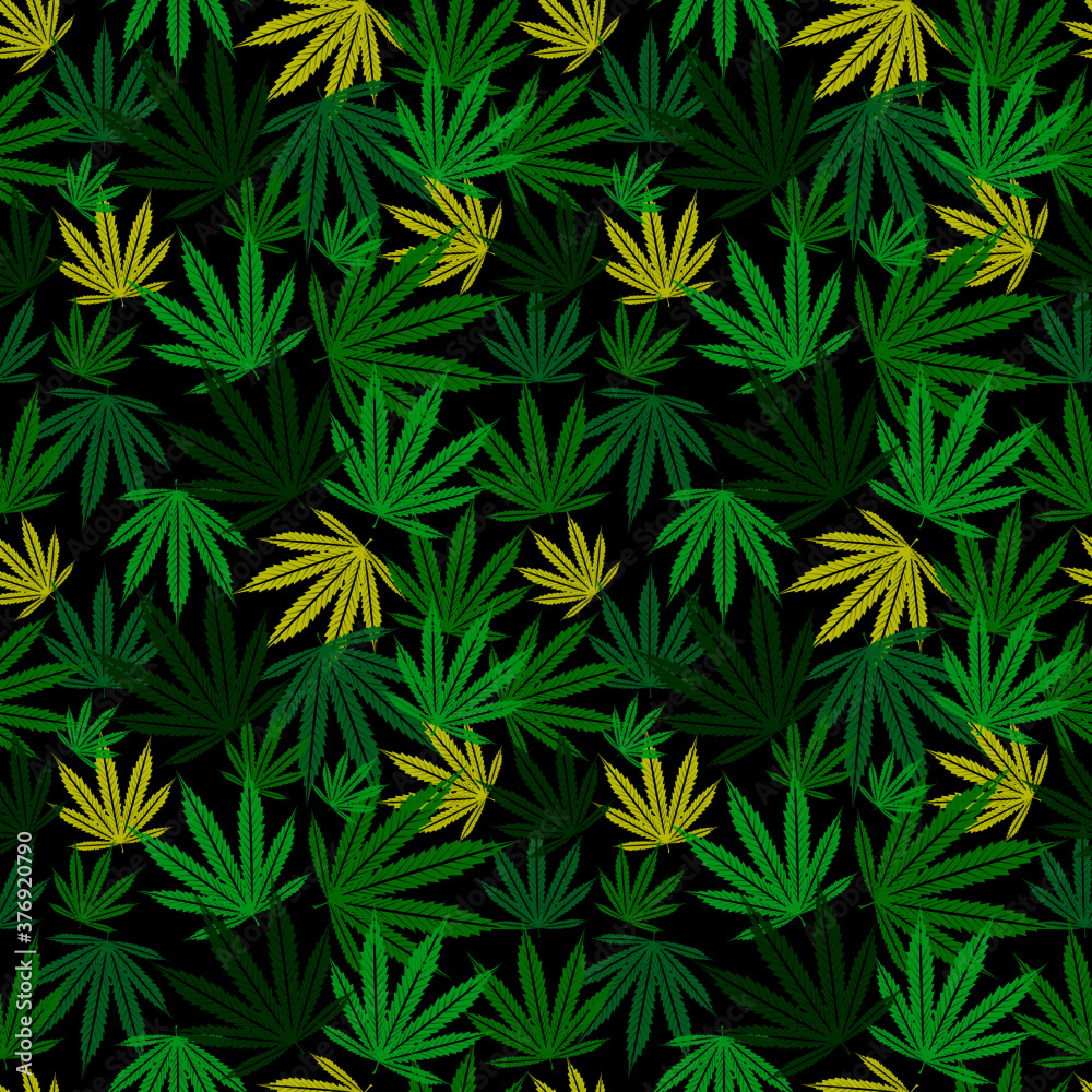 Marijuana cannabis seamless pattern in vector engraving