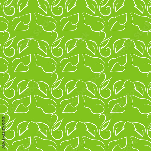 Leaf line drawing on bright green background