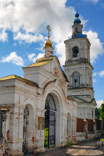 Bell tower and main gate of Uspenskaya church. Stavrovo, Vladimir Oblast, Russia.