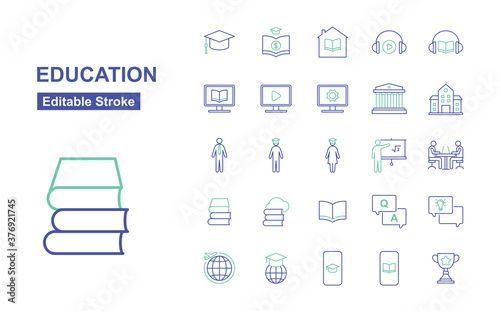 Education Thin Line Icons. Editable Stroke. Vector Illustration Flat Design.