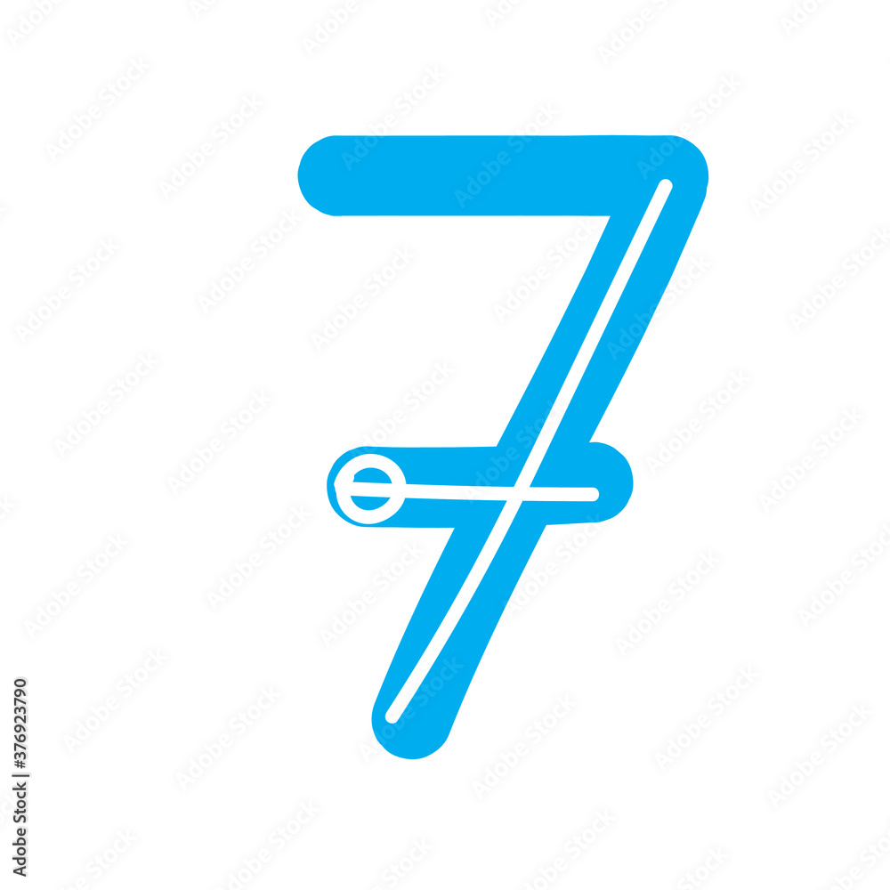Numeral seven isolated on white background, drawn vector stock illustration with single character 7 as element or object for decoration Numeral seven isolated on white background, drawn vector stock illustration with single character 7 as element or object for decoration