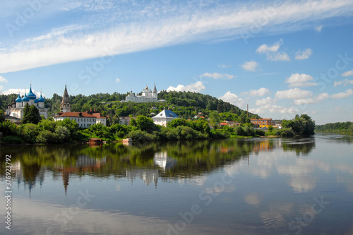 Panorama of Gorokhovets town and view of Klyazma River. Vladimir Oblast, Russia.