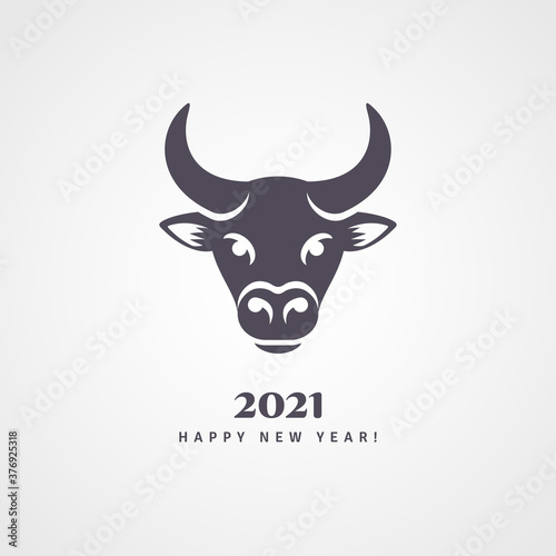 Chinese New Year 2021, Bull head sign. Vector illustration. Zodiac Metal Ox black silhouette isolated on white background.