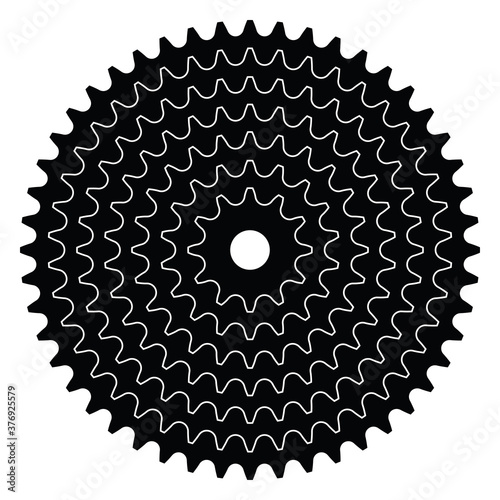 Sprocket wheel different diameters. Silhouette vector