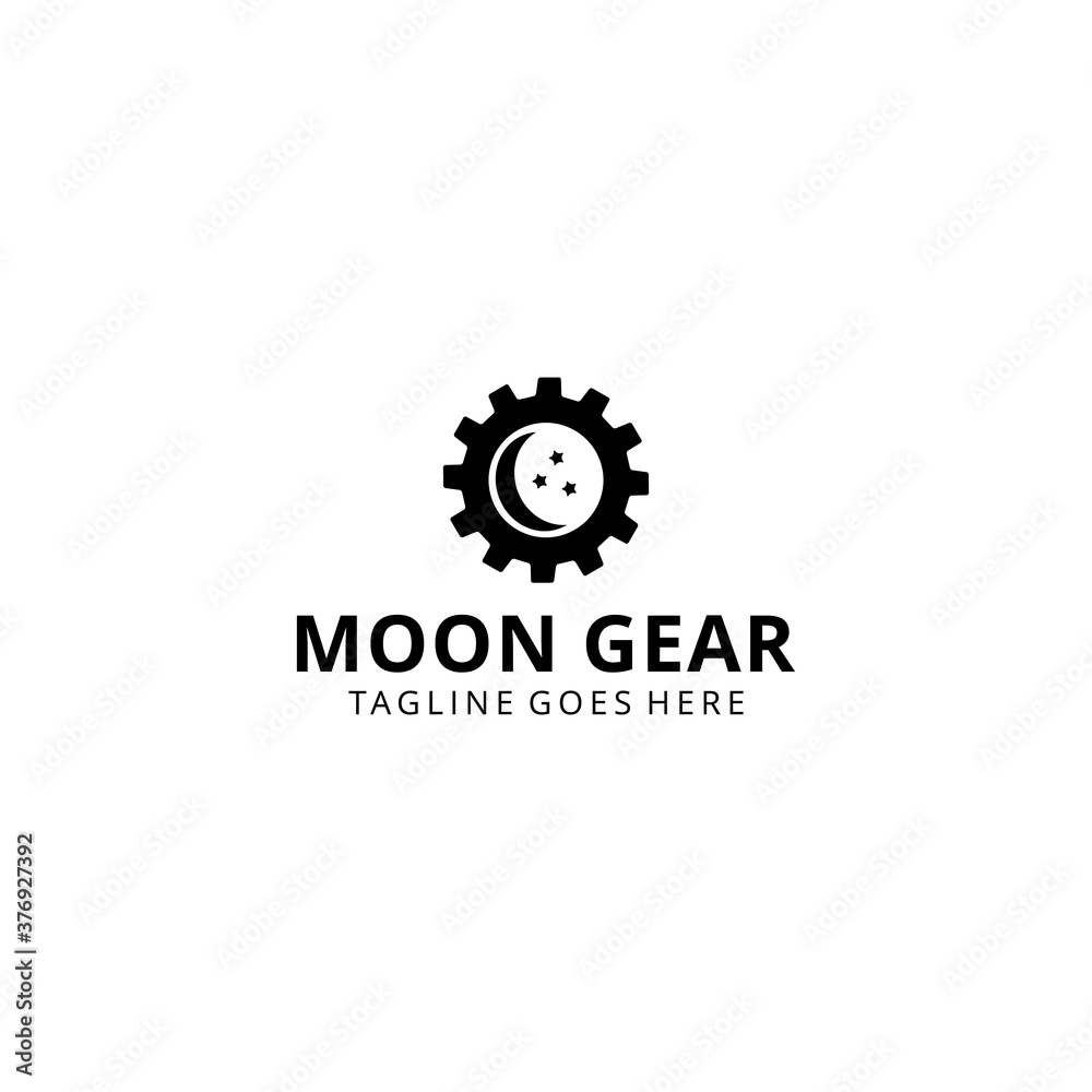 Illustration abstract gear industrial with crescent moon in there logo design